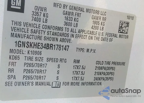 2011 Chevrolet Suburban 1500 Ls from USA, damaged, VIN 1GNSKHE34BR178147